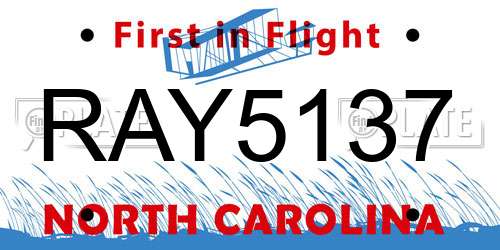 RAY5137 North Carolina License Plate