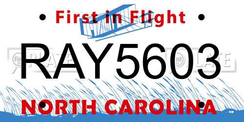 RAY5603 North Carolina License Plate