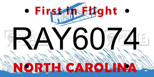 RAY6074 North Carolina License Plate