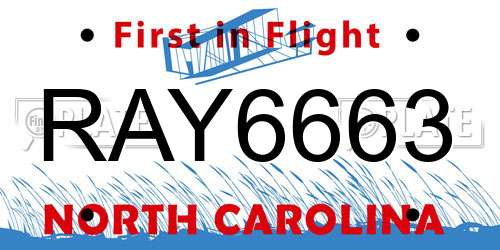 RAY6663 North Carolina License Plate