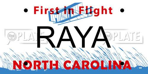 RAYA North Carolina License Plate