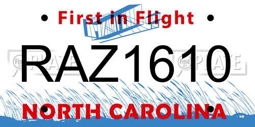 RAZ1610 North Carolina License Plate