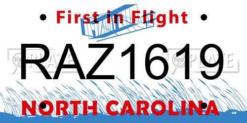 RAZ1619 North Carolina License Plate