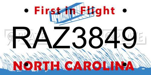 RAZ3849 North Carolina License Plate