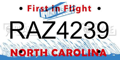 RAZ4239 North Carolina License Plate