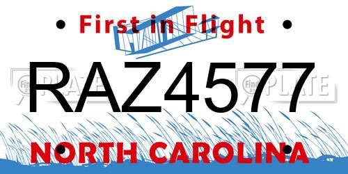 RAZ4577 North Carolina License Plate