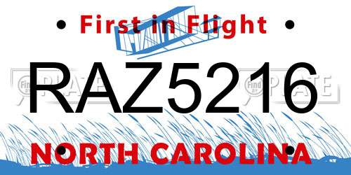 RAZ5216 North Carolina License Plate
