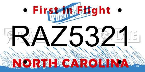 RAZ5321 North Carolina License Plate