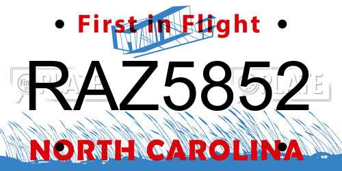 RAZ5852 North Carolina License Plate