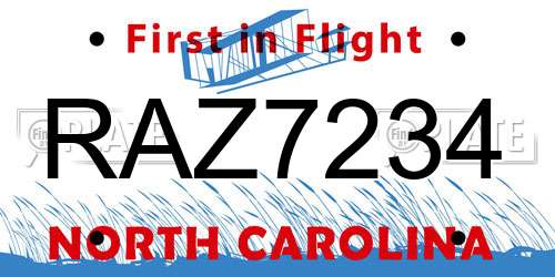 RAZ7234 North Carolina License Plate
