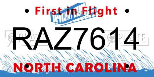 RAZ7614 North Carolina License Plate