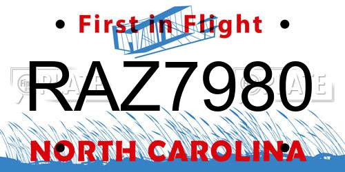 RAZ7980 North Carolina License Plate