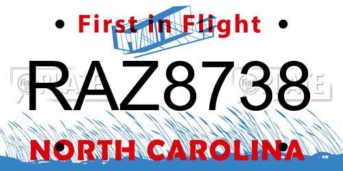 RAZ8738 North Carolina License Plate