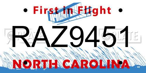 RAZ9451 North Carolina License Plate