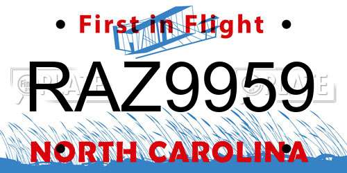RAZ9959 North Carolina License Plate
