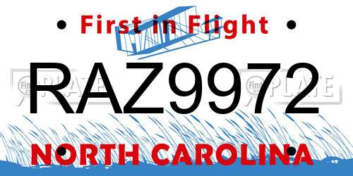 RAZ9972 North Carolina License Plate