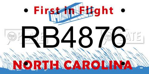 RB4876 North Carolina License Plate