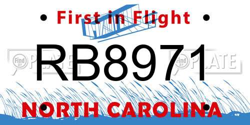 RB8971 North Carolina License Plate