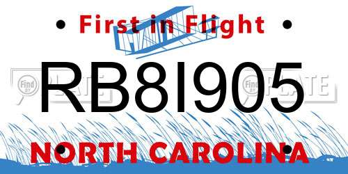 RB8I905 North Carolina License Plate