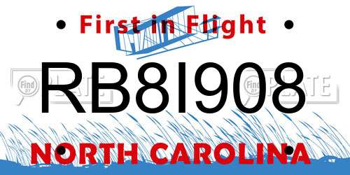 RB8I908 North Carolina License Plate