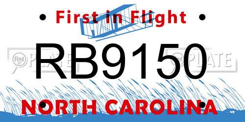 RB9150 North Carolina License Plate