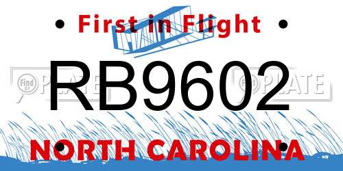RB9602 North Carolina License Plate