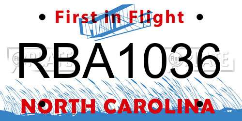 RBA1036 North Carolina License Plate