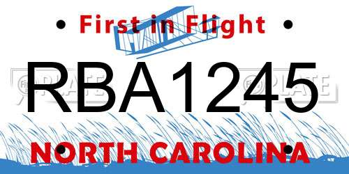 RBA1245 North Carolina License Plate