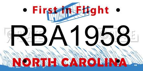 RBA1958 North Carolina License Plate