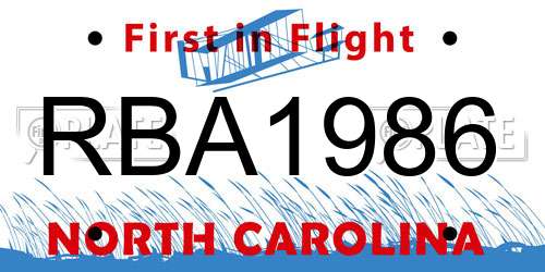 RBA1986 North Carolina License Plate