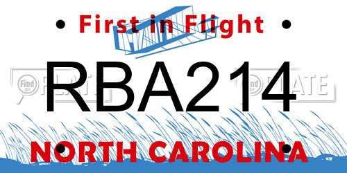 RBA214 North Carolina License Plate