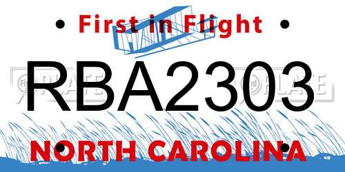 RBA2303 North Carolina License Plate