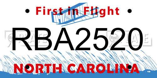 RBA2520 North Carolina License Plate