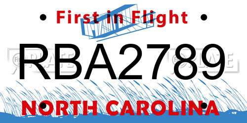RBA2789 North Carolina License Plate