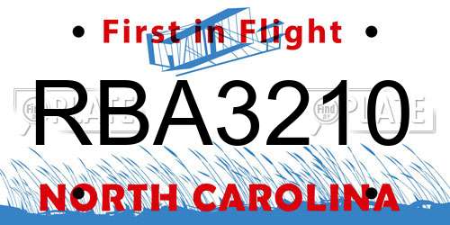 RBA3210 North Carolina License Plate