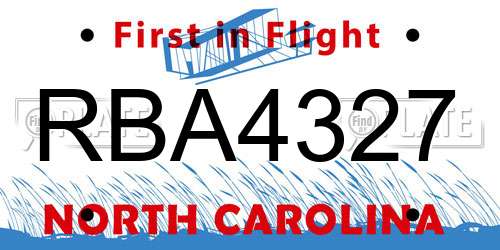 RBA4327 North Carolina License Plate