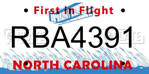 RBA4391 North Carolina License Plate