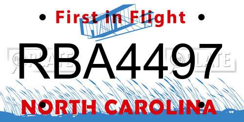 RBA4497 North Carolina License Plate