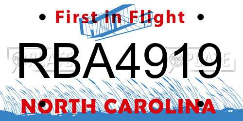 RBA4919 North Carolina License Plate