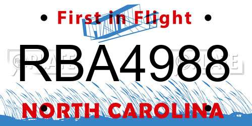 RBA4988 North Carolina License Plate