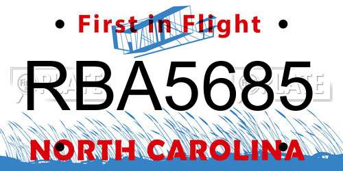 RBA5685 North Carolina License Plate