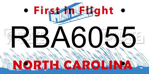 RBA6055 North Carolina License Plate