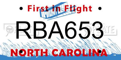 RBA653 North Carolina License Plate