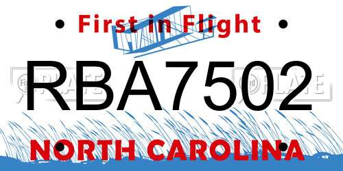 RBA7502 North Carolina License Plate