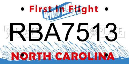 RBA7513 North Carolina License Plate