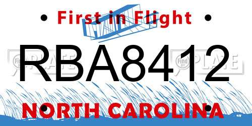 RBA8412 North Carolina License Plate