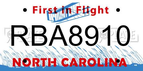RBA8910 North Carolina License Plate