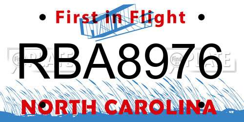 RBA8976 North Carolina License Plate