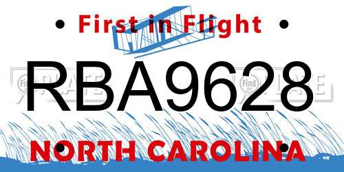 RBA9628 North Carolina License Plate