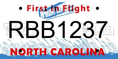 RBB1237 North Carolina License Plate